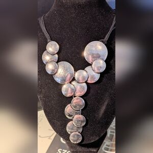 Silver Multi-Disc Statement Necklace - Women Jewelry- Distressed Look